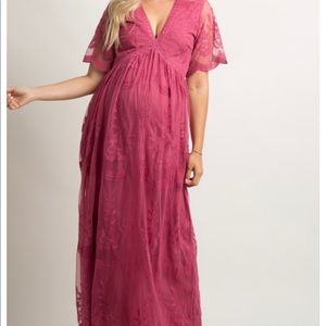 Pinkblush Lace mesh overlay maternity maxi dress